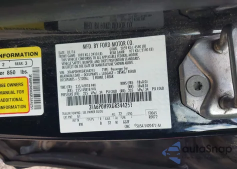 2016 Ford Fusion Se z USA, uszkodzony, nr VIN 3FA6P0H9XGR344251